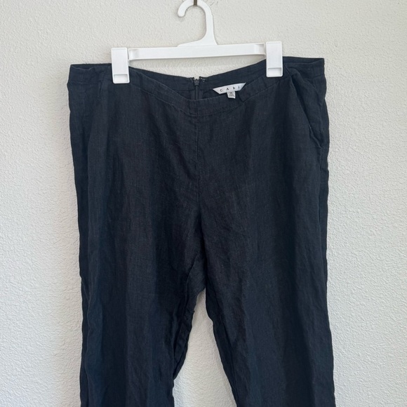 CABI Womens Size 16 Plus Black 100% Linen Wide Leg Pants Back Zip Minimalist - Picture 2 of 7